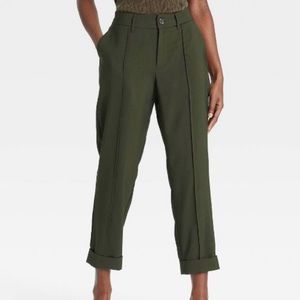 High-Rise Slim Straight Leg Pintuck Ankle Pants
